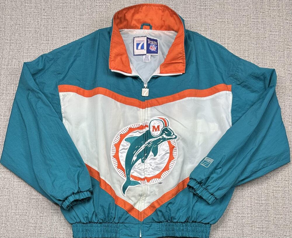 Vintage Miami Dolphins Jacket Mens Large Green NFL Football Logo 7 90s